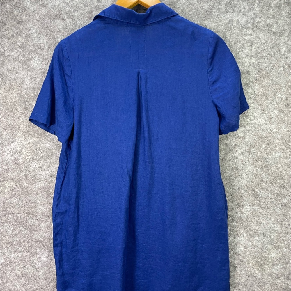 Maeve Dress Womens Size 12 Blue Linen Short Sleeve Lace Up Tunic Pockets Boho - Picture 10 of 12